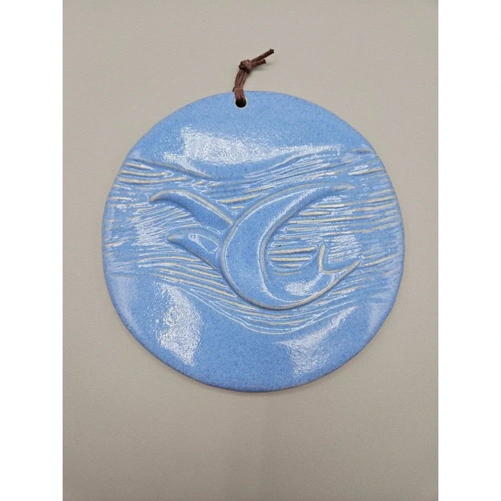 Vintage WESTON PRIORY Monks Art Pottery Wall Plaque Water Swirl Bird Handmade